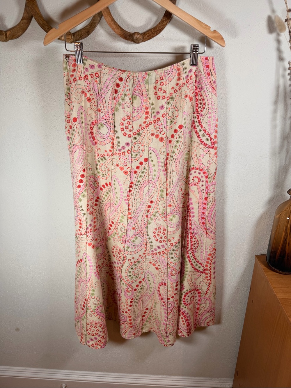 Relativity 100% Linen Paisley A-Line Midi Skirt Pink Size 10 - Picture 2 of 6